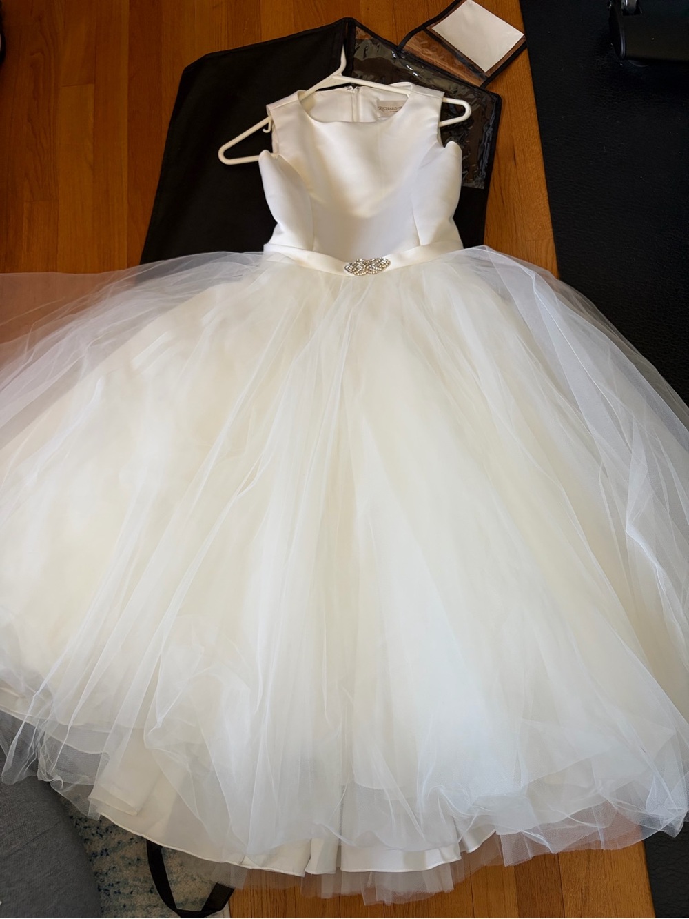 Ivory Tulle Flower Girl Dress with Satin Bodice